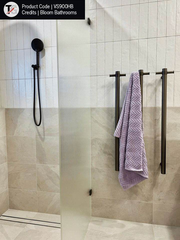 VS900HB Matt Black Round Vertical Single Heated Rail