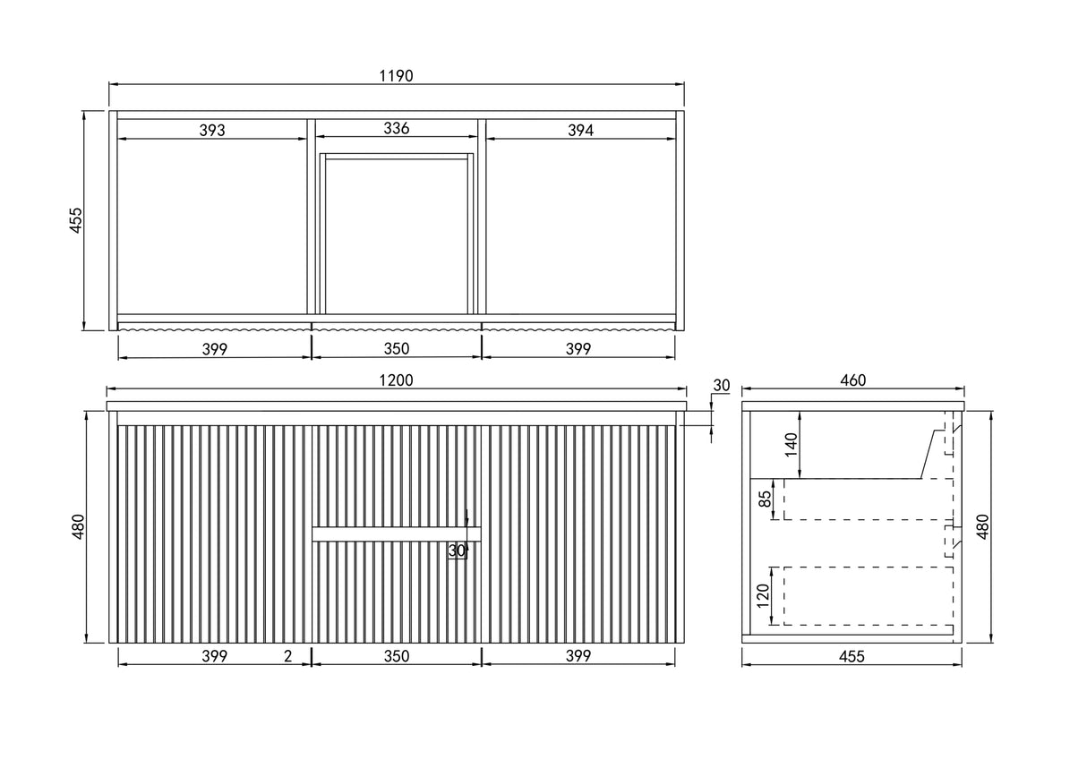 Brindabella Wall Hung Fluted Vanity 1200X455X480MM