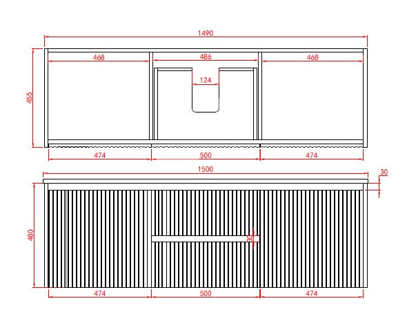 Brindabella Double Bowl Wall Hung Fluted Vanity 1200X455X480MM