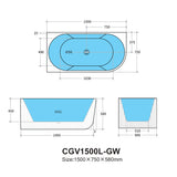 Capri Oval Fluted Freestanding Left Corner Bath 1500X750X580MM