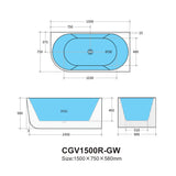 Capri Oval Fluted Freestanding Right Corner Bath 1500X750X580MM