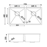 Handmade Stainless Steel Chrome Double Bowl Kitchen Sink 1.2mm (Top/Flush/Undermount) 770*440*230mm