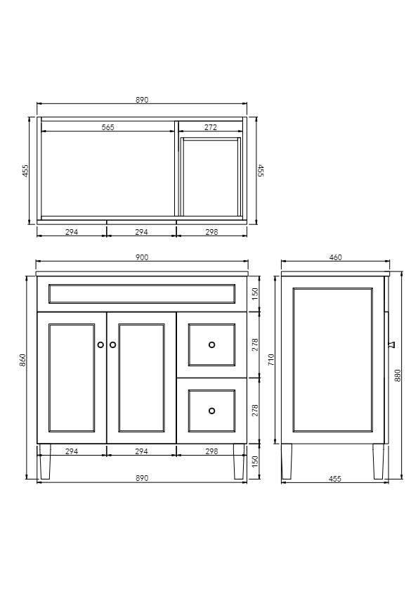 Harrington Free Standing Vanity 900X455X860MM
