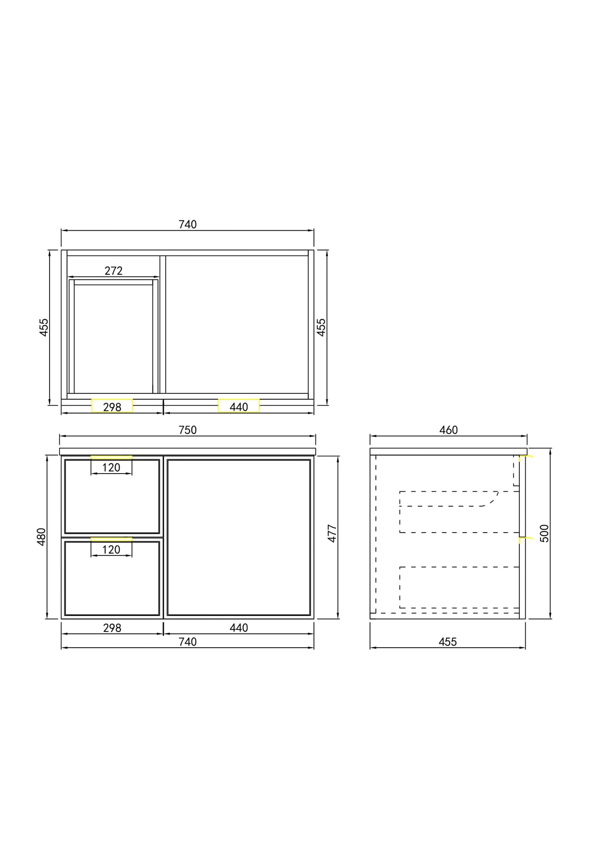 Miami Wall Hung Vanity 750X455X480MM