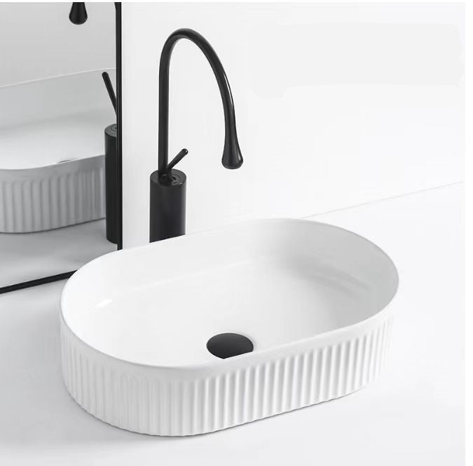 Cora 58 Counter-Top Fluted Oval Basin - Matt White