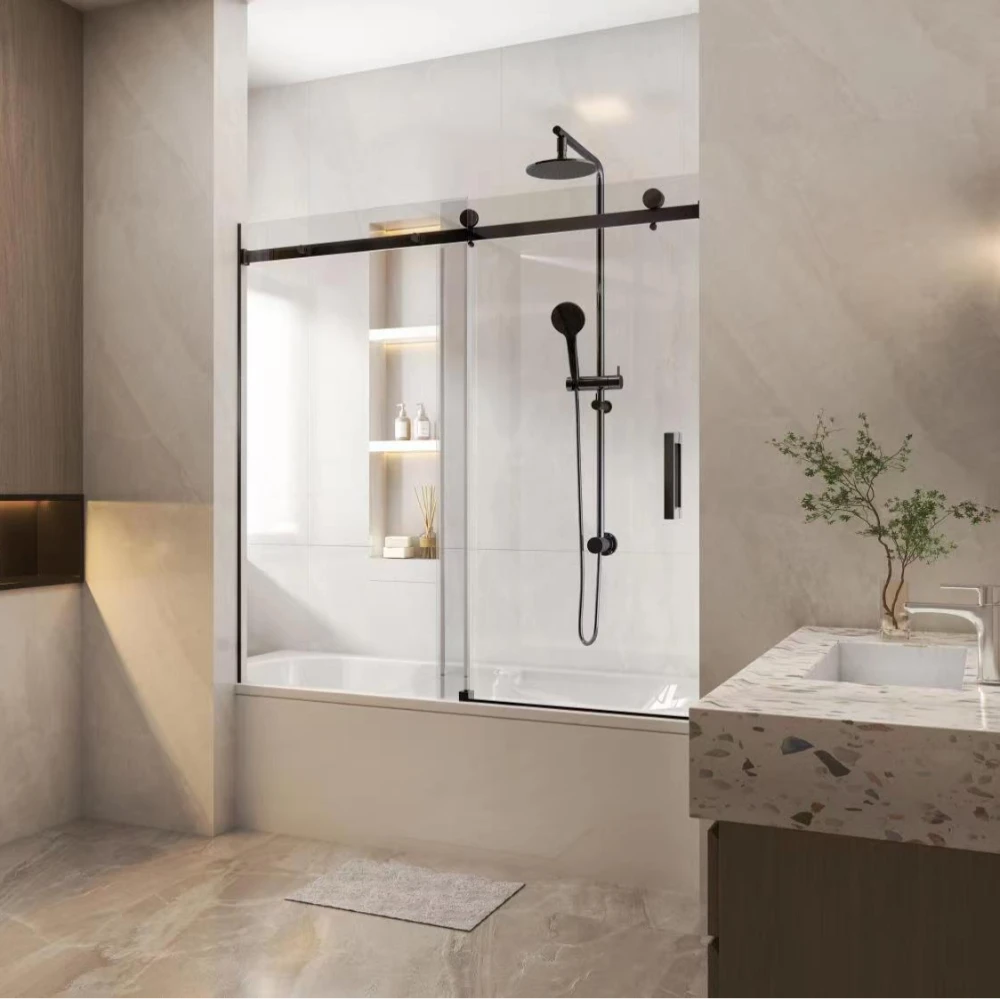 Frameless Adjustable Over Bath Wall to Wall Sliding Shower Screen
