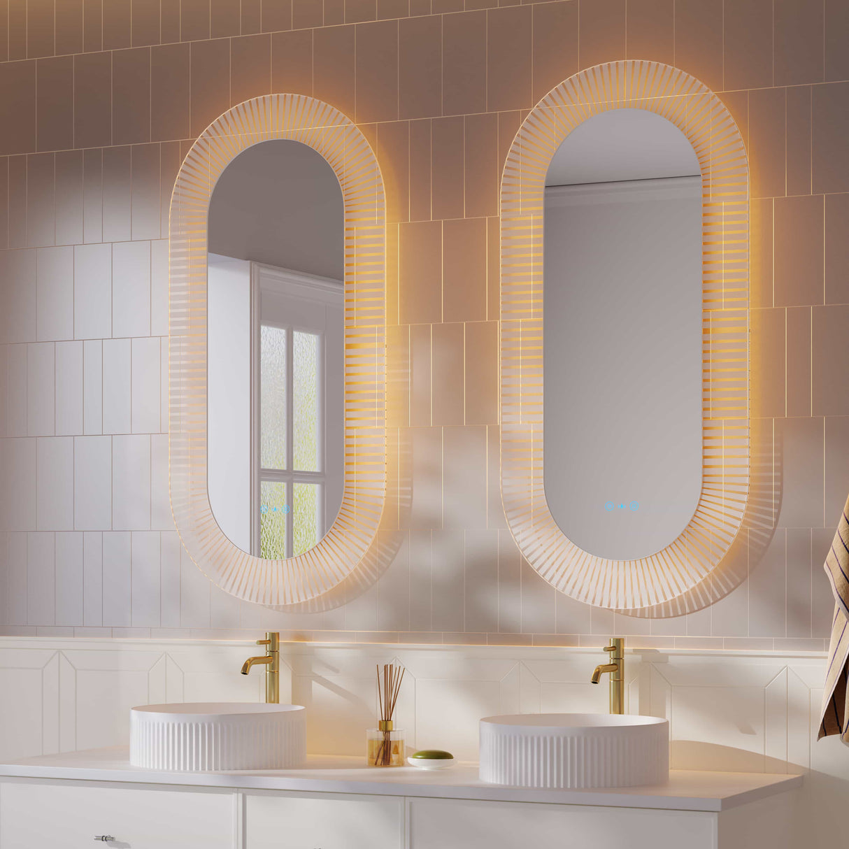 Freya 600×1200mm LED Textured Oval Mirror