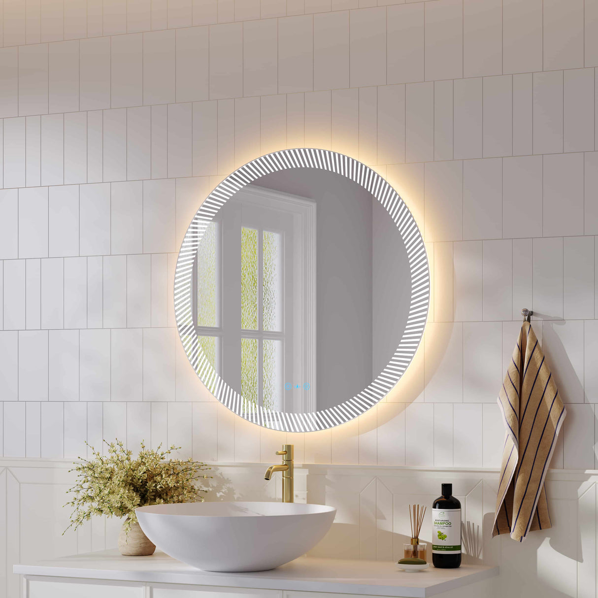 Freya 800mm LED Textured Round Mirror
