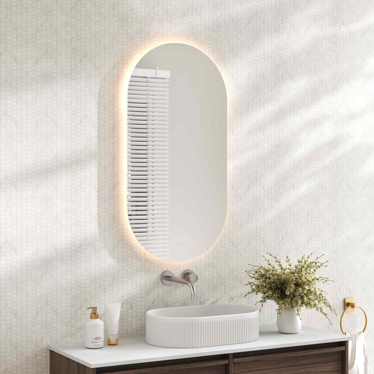 Luna LED Oval Mirror 500 x 900mm - with Adjustable LED Lighting