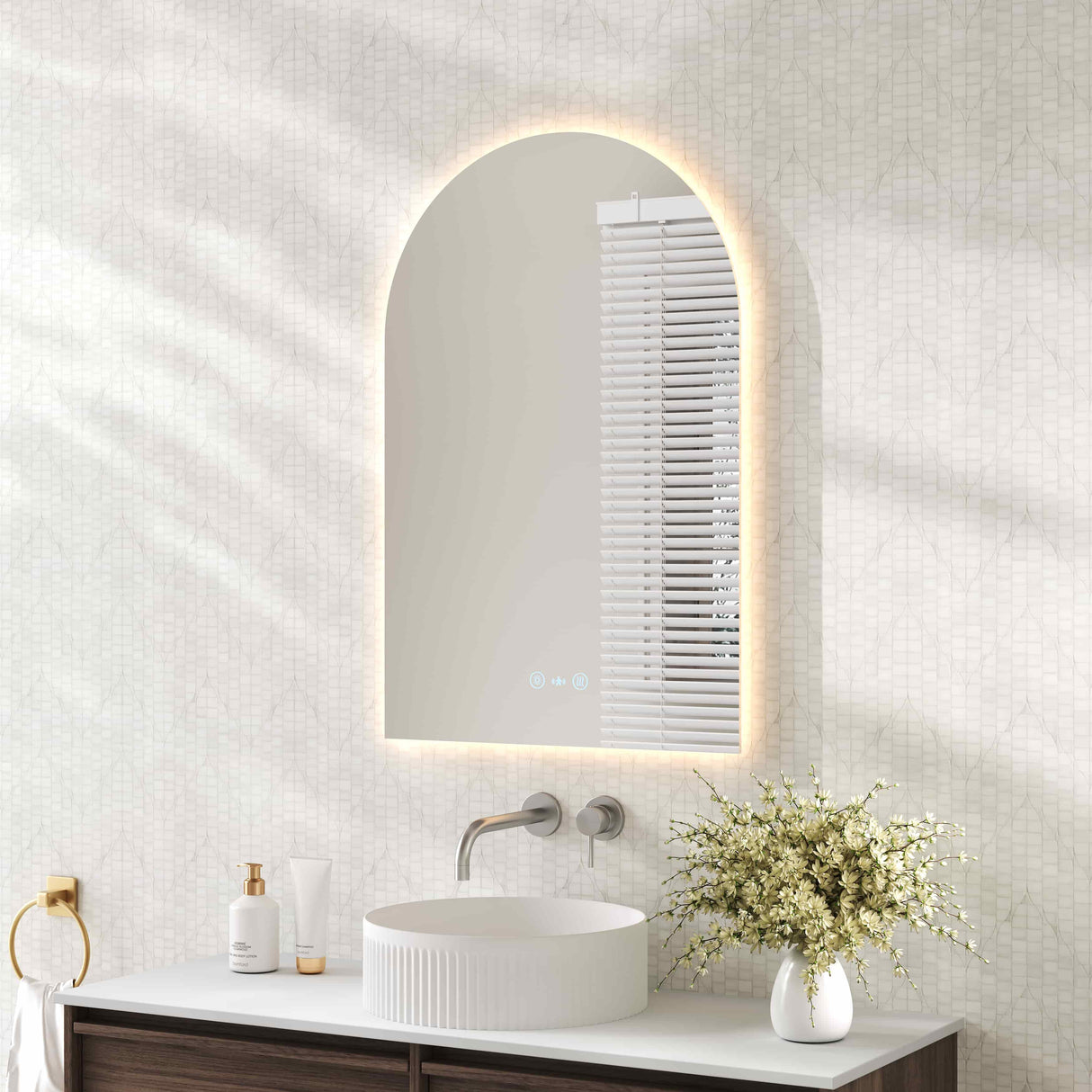 Luna LED Arch Mirror 600 x 900mm - with Adjustable LED Lighting