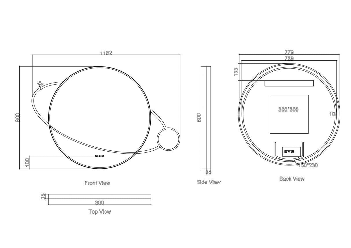 Luna 950×800mm LED Planet Mirror