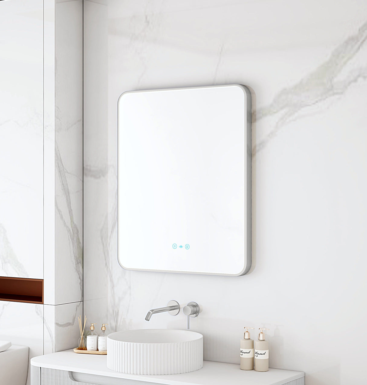 Maia 600×750 / 750×900 / 1200×750mm LED Rectangular Mirror – Brushed Nickel Frame