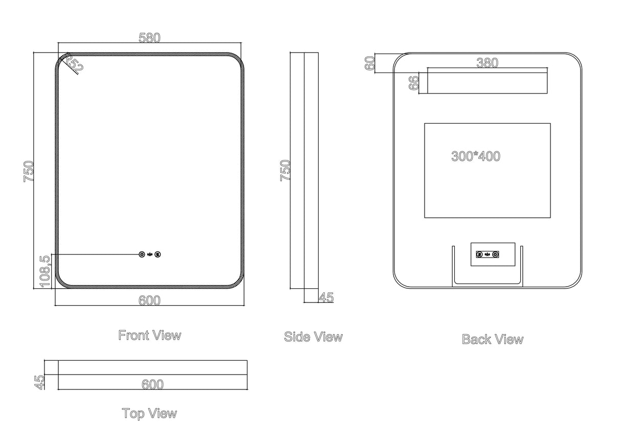 Maia 600×750 / 750×900 / 1200×750mm LED Rectangular Mirror – Gun Metal Frame