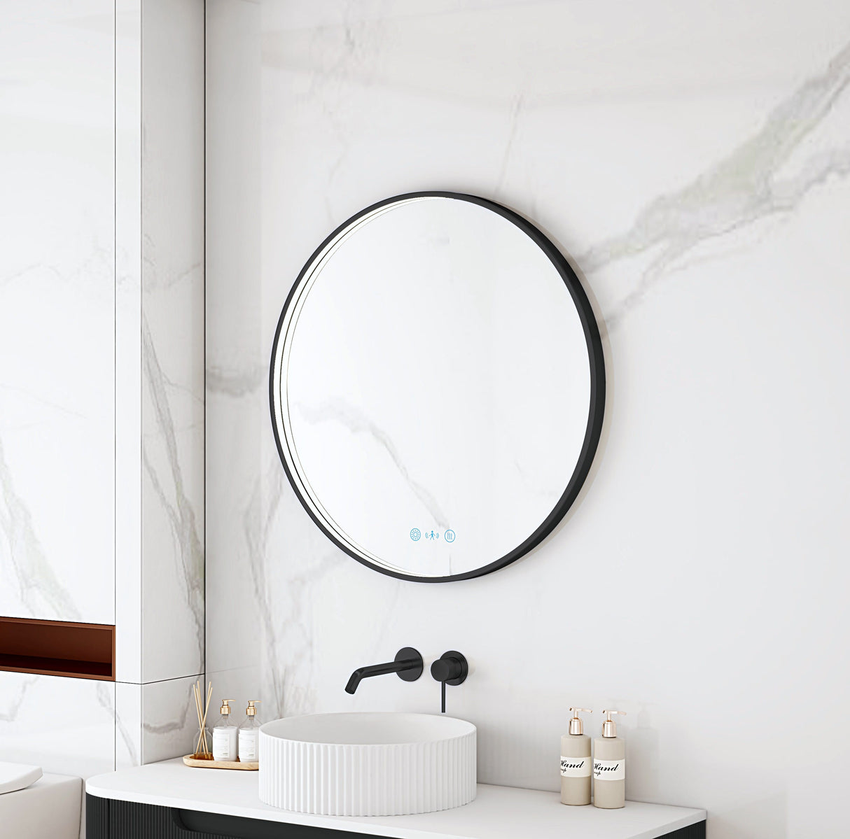 Maia 600/750/900mm LED Round Mirror – Matt Black Frame