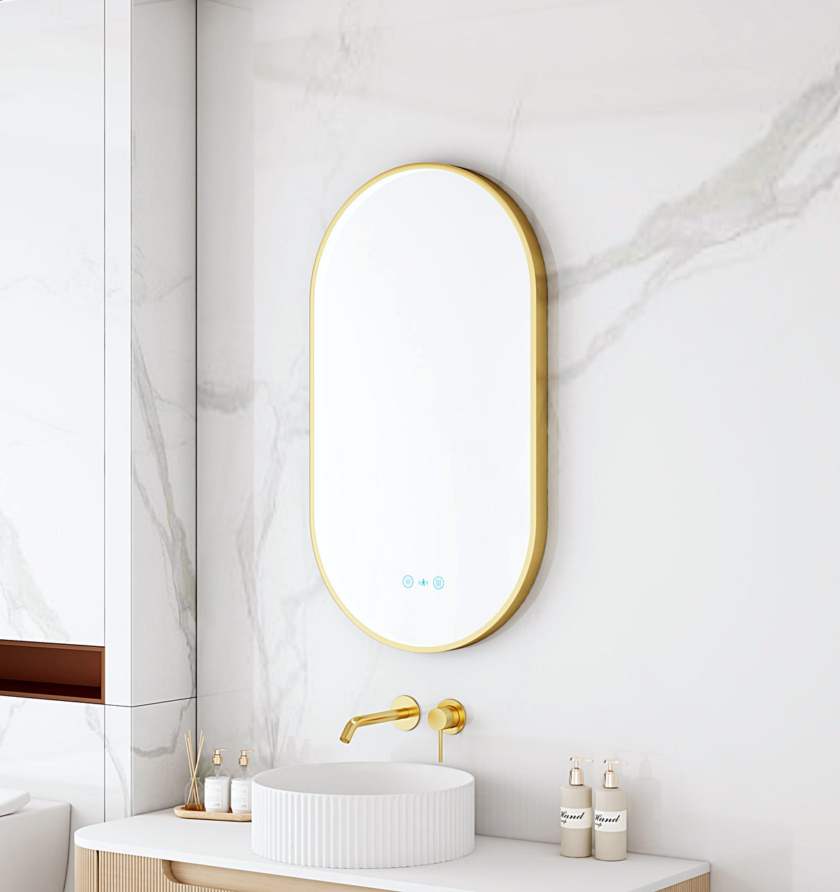 Maia 500×900mm LED Oval Mirror – Brushed Gold Frame