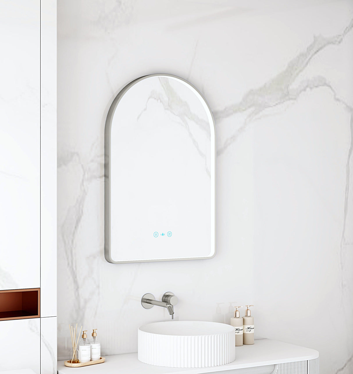 Maia 600×900mm LED Arch Mirror– Gun Metal Frame