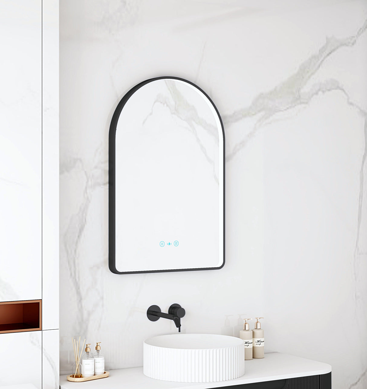 Maia 600×900mm LED Arch Mirror– Matt Black Frame