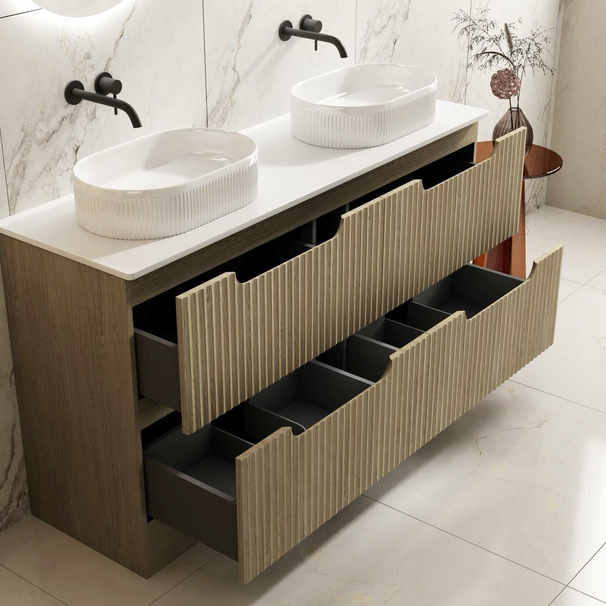 Fluted Rhea 1500mm Freestanding Cabinet - Natural Oak