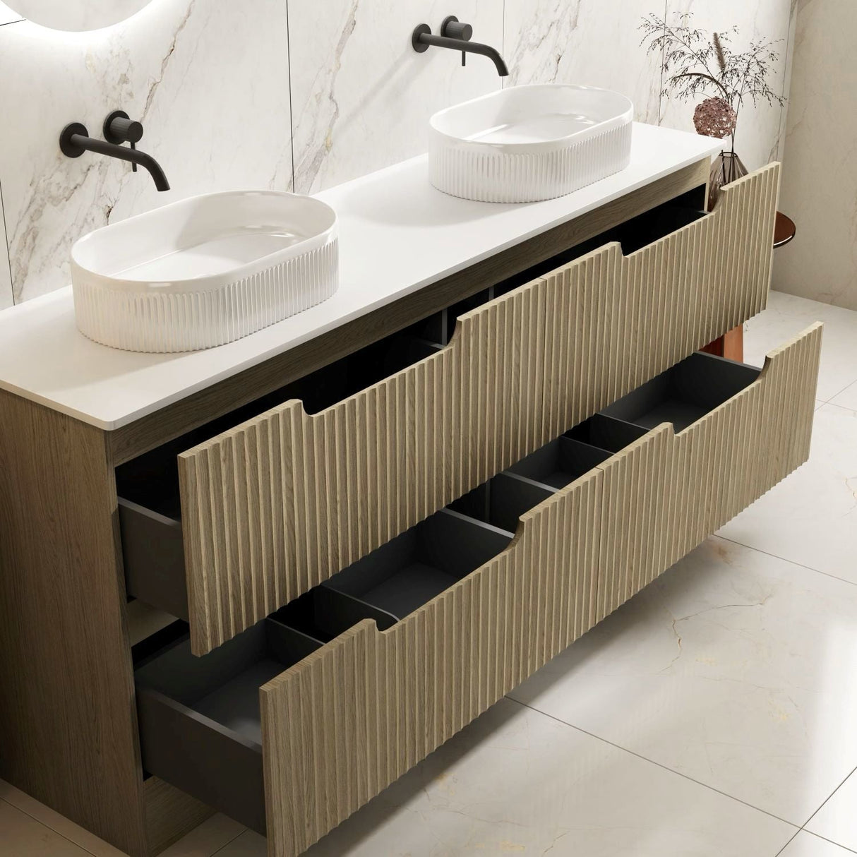 Fluted Rhea 1800mm Freestanding Cabinet - Natural Oak