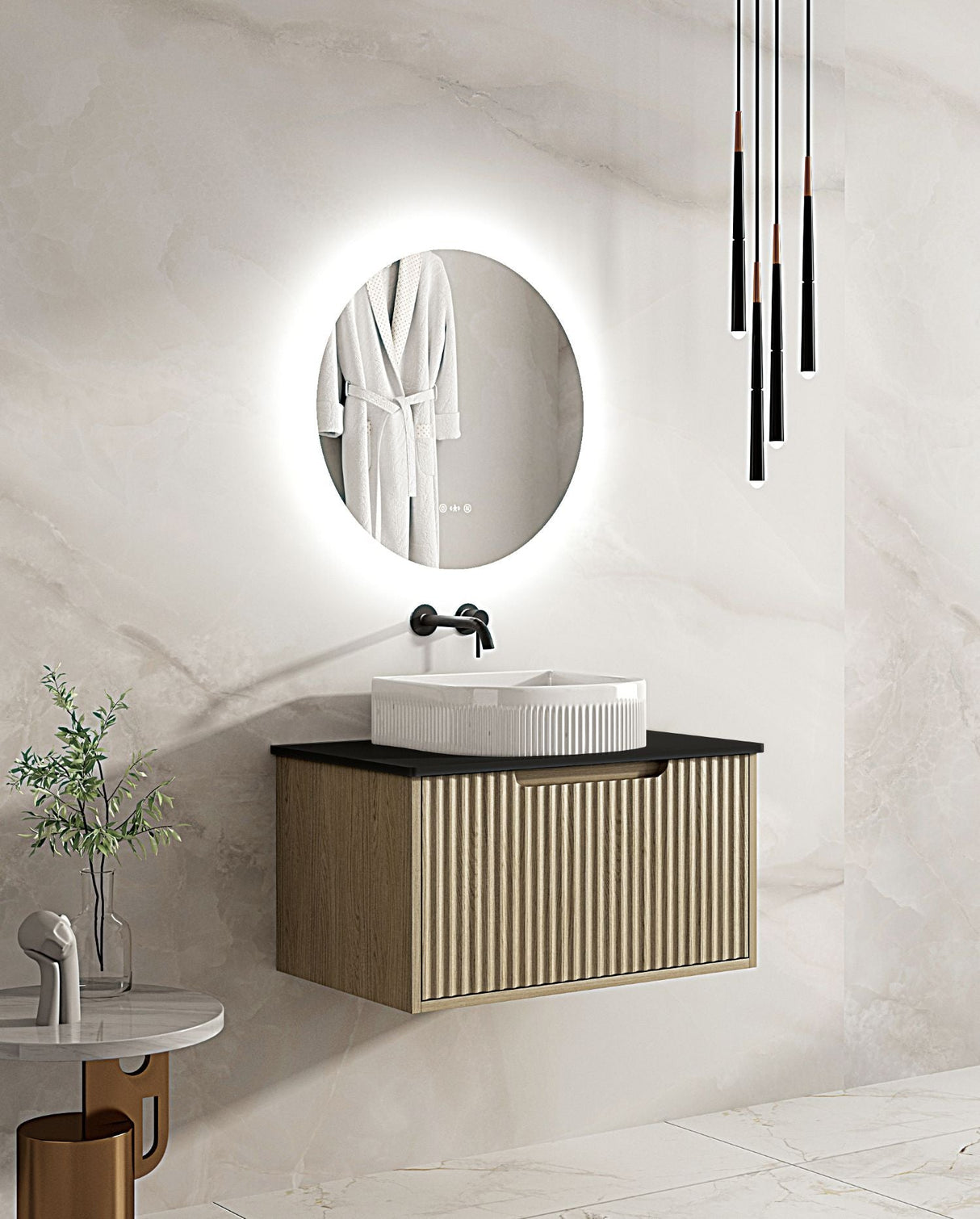 Fluted Rhea 750mm Wall-Hung Cabinet - Natural Oak