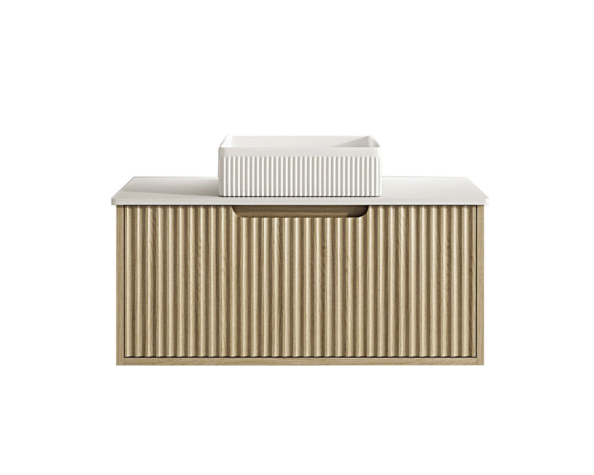 Fluted Rhea 900mm Wall-Hung Cabinet - Natural Oak
