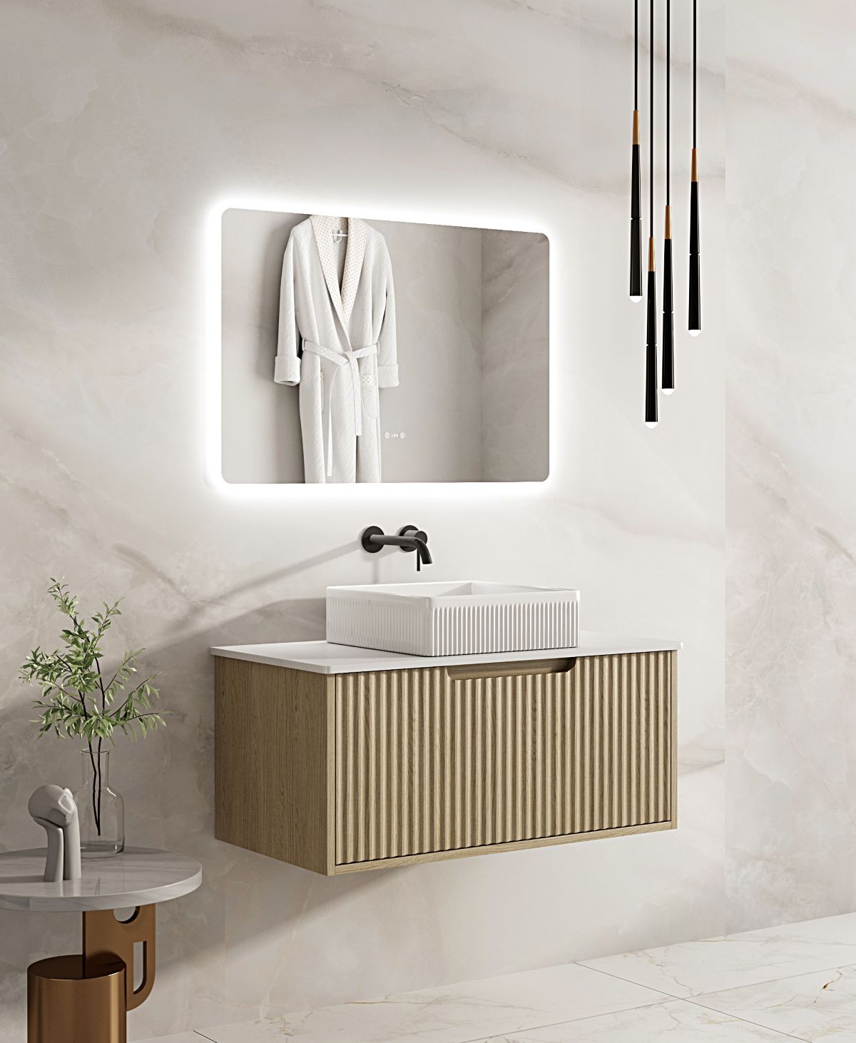 Fluted Rhea 900mm Wall-Hung Cabinet - Natural Oak