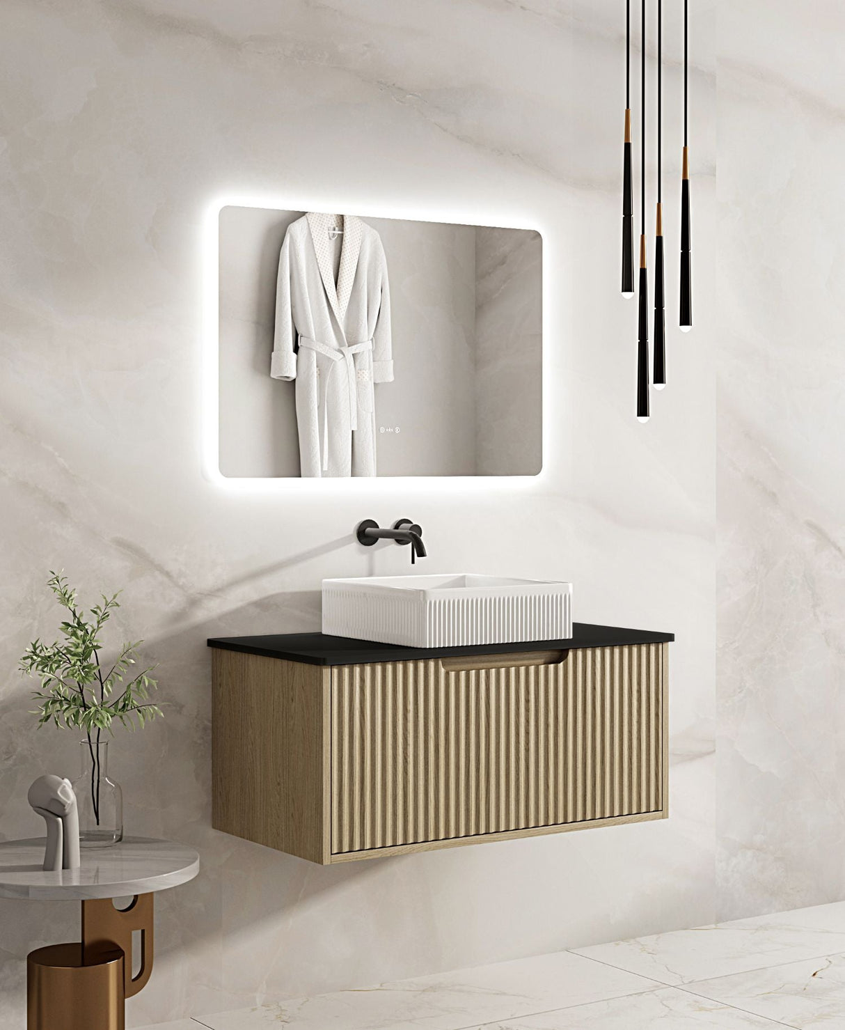 Fluted Rhea 900mm Wall-Hung Cabinet - Natural Oak