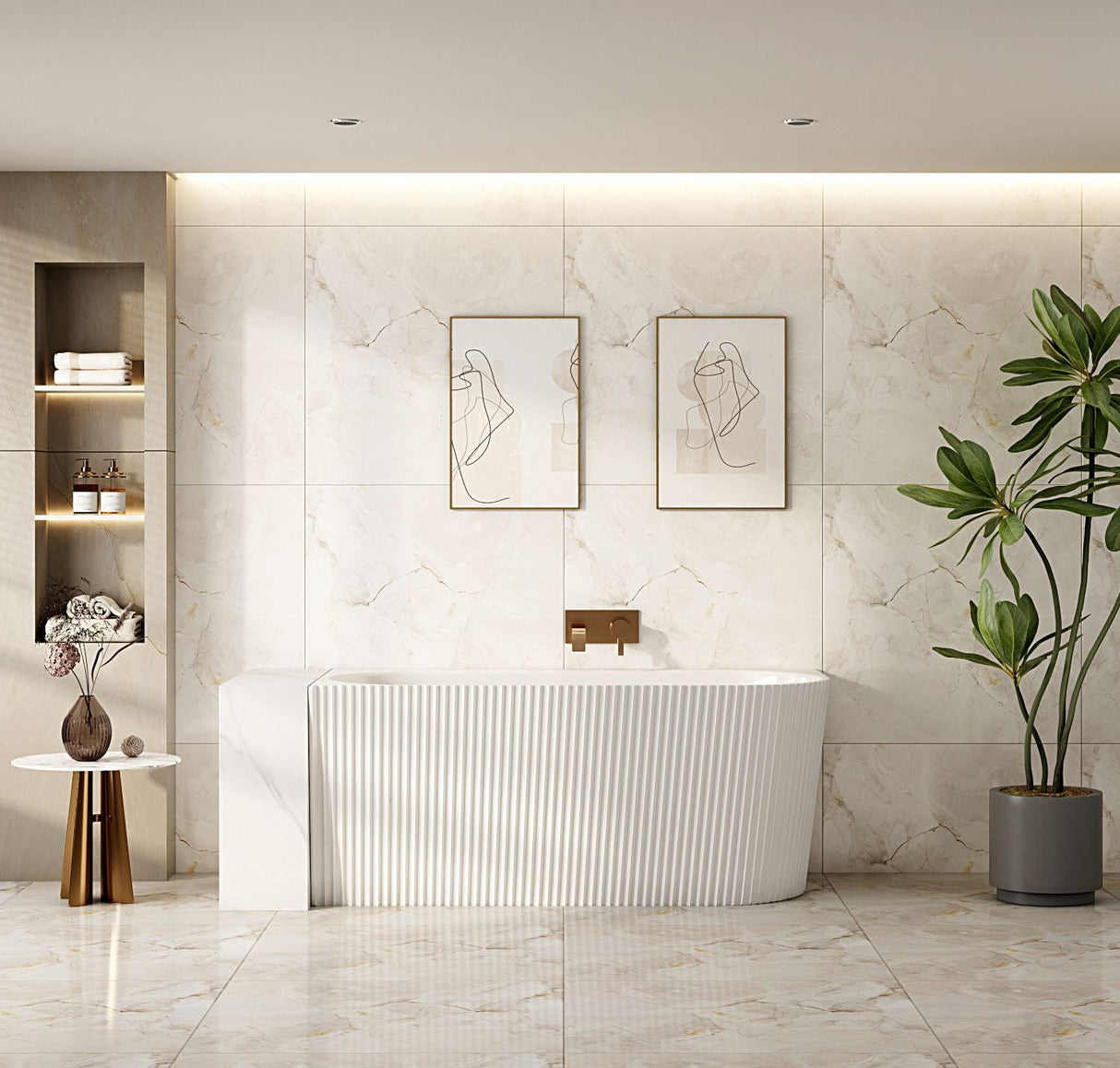 Rose V-Groove Corner Bathtub - Matt White