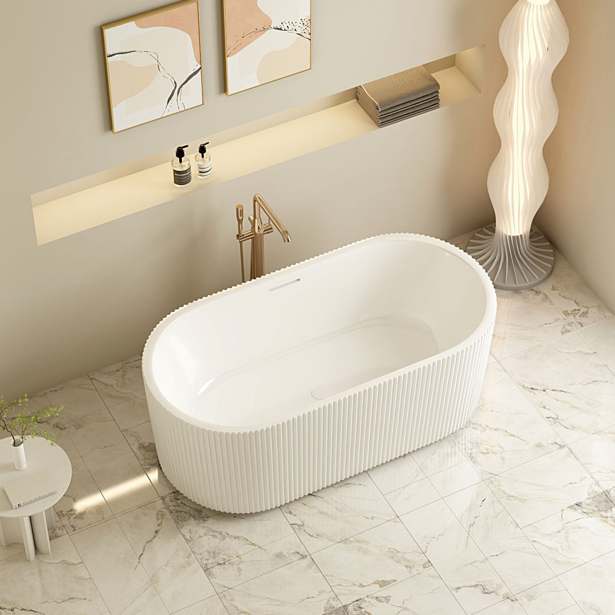Rose Fluted V-Groove Freestanding Bathtub - Matt White