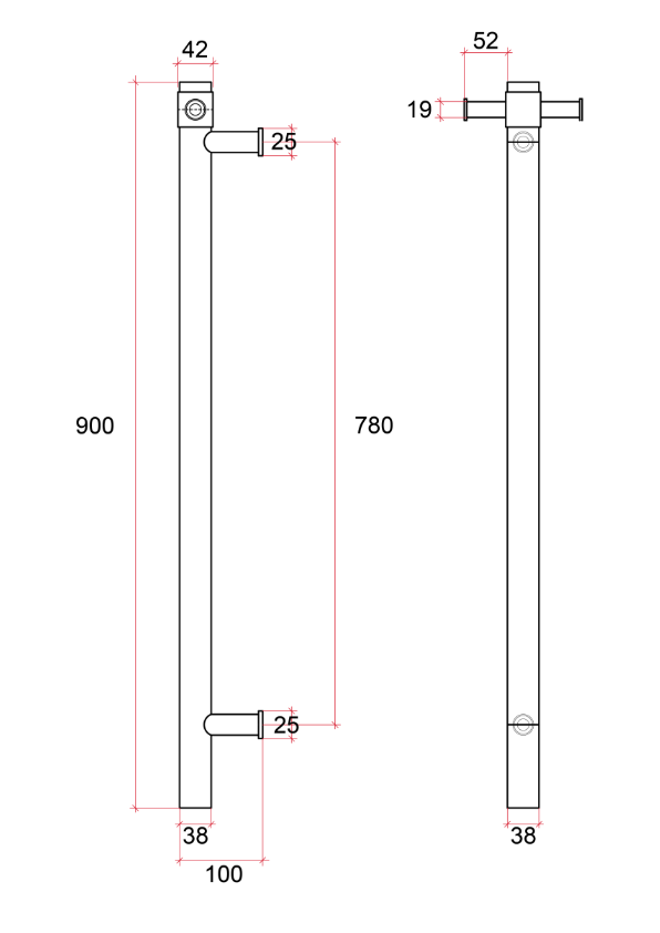 Vertical Single Round Heated Towel Rail