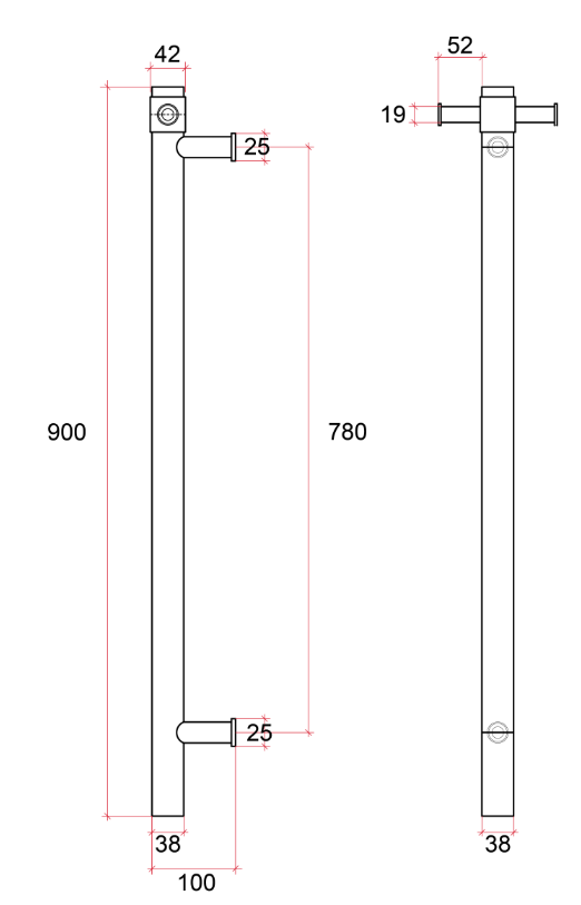 Vertical Single Square Heated Towel Rail
