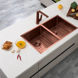 Handmade Stainless Steel Copper PVD Double Bowl Kitchen Sink 1.2mm (Top/Flush/Undermount) 770*450*215mm