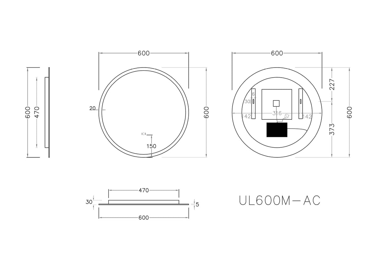 Luna Round Touchless 600 X 600 Frameless LED Mirror - Three Light Temperatures