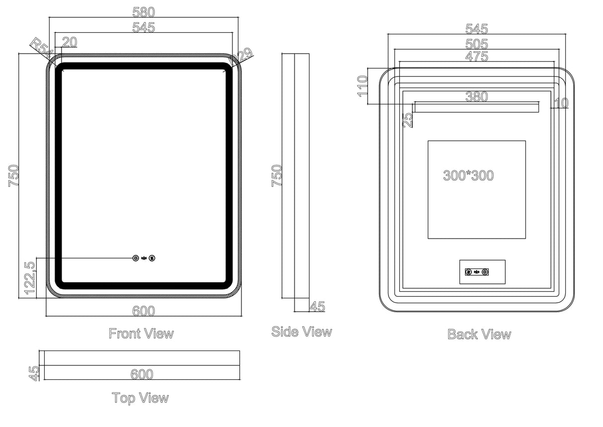Venus 600×750 / 750×900 / 1200×750mm LED Rectangular Mirror – Brushed Gold Frame