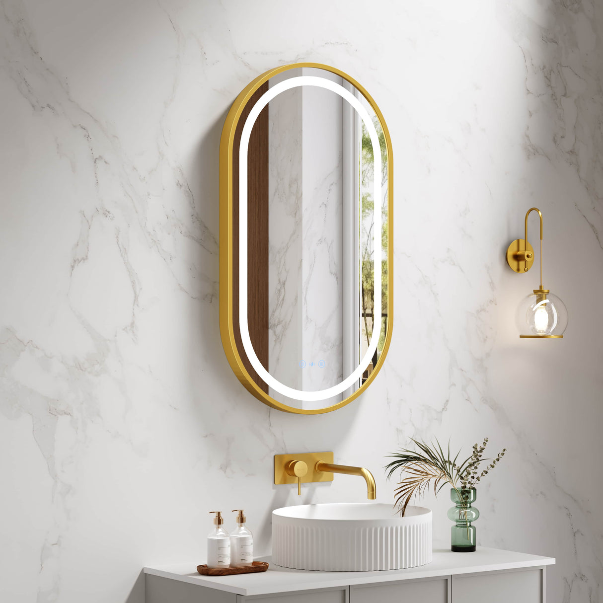 Venus 500×900mm LED Oval Mirror – Brushed Gold Frame