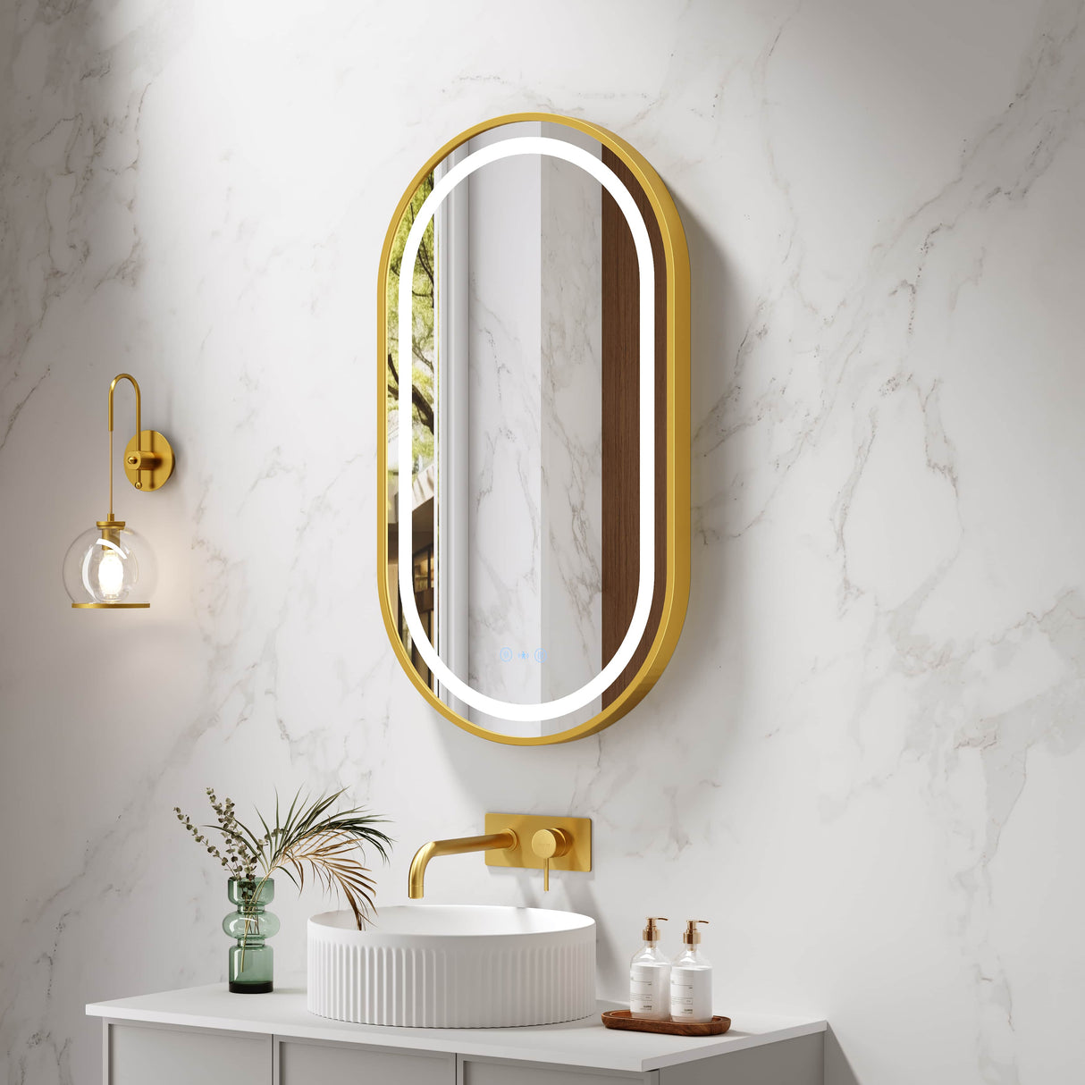 Venus 500×900mm LED Oval Mirror – Brushed Gold Frame