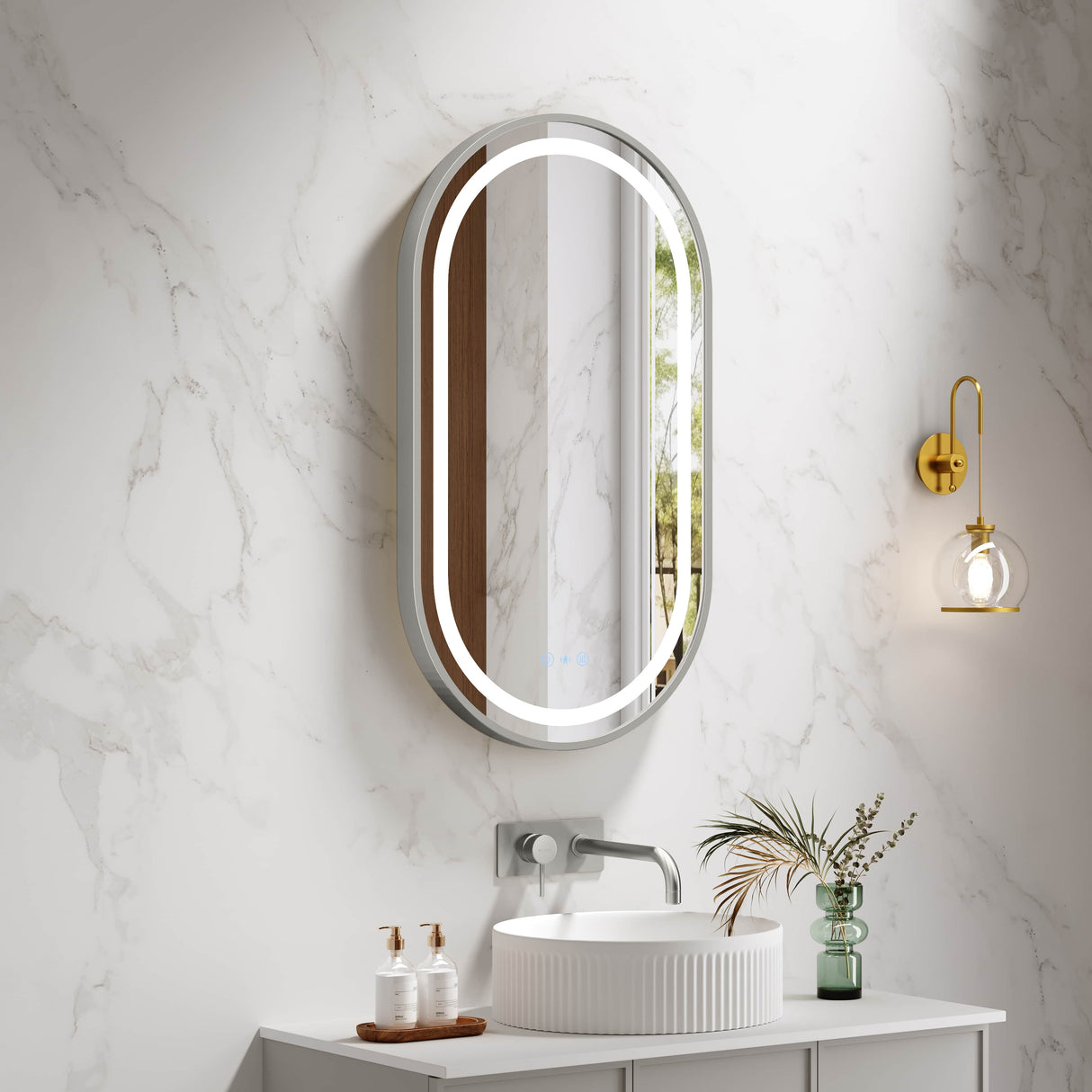 Venus 500×900mm LED Oval Mirror – Brushed Nickel Frame