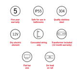 VP900PL Flat Pill 12Volt Vertical Plated Polished Heated Towel Rail