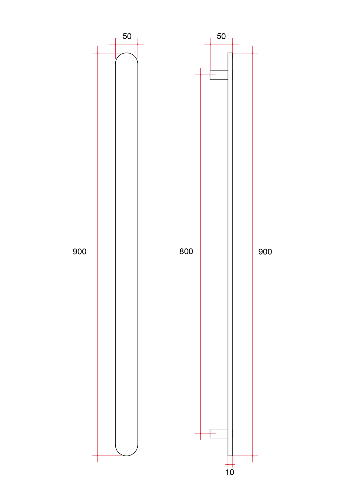 VP900B Matt Black Flat Pill 12V Vertical Single Heated Towel Rail