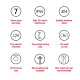 VS900HBB Brushed Brass Round Vertical Single Heated Towel Rail