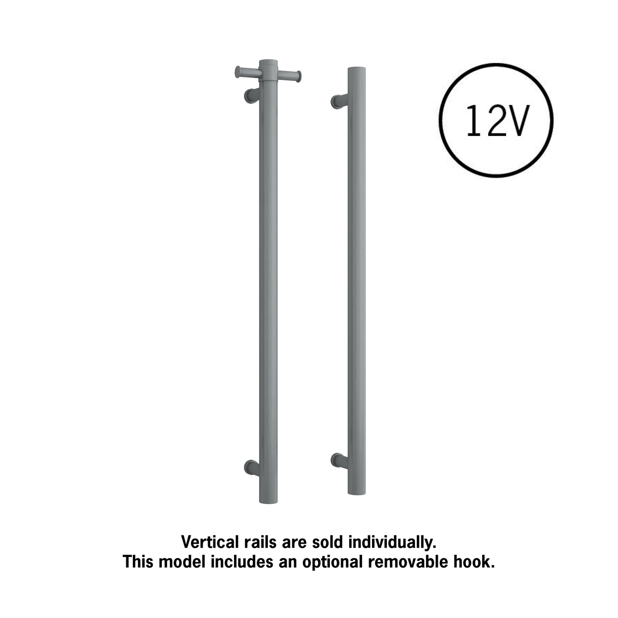 VS900HGM Gun Metal Straight Round Vertical Single Heated Towel Rail