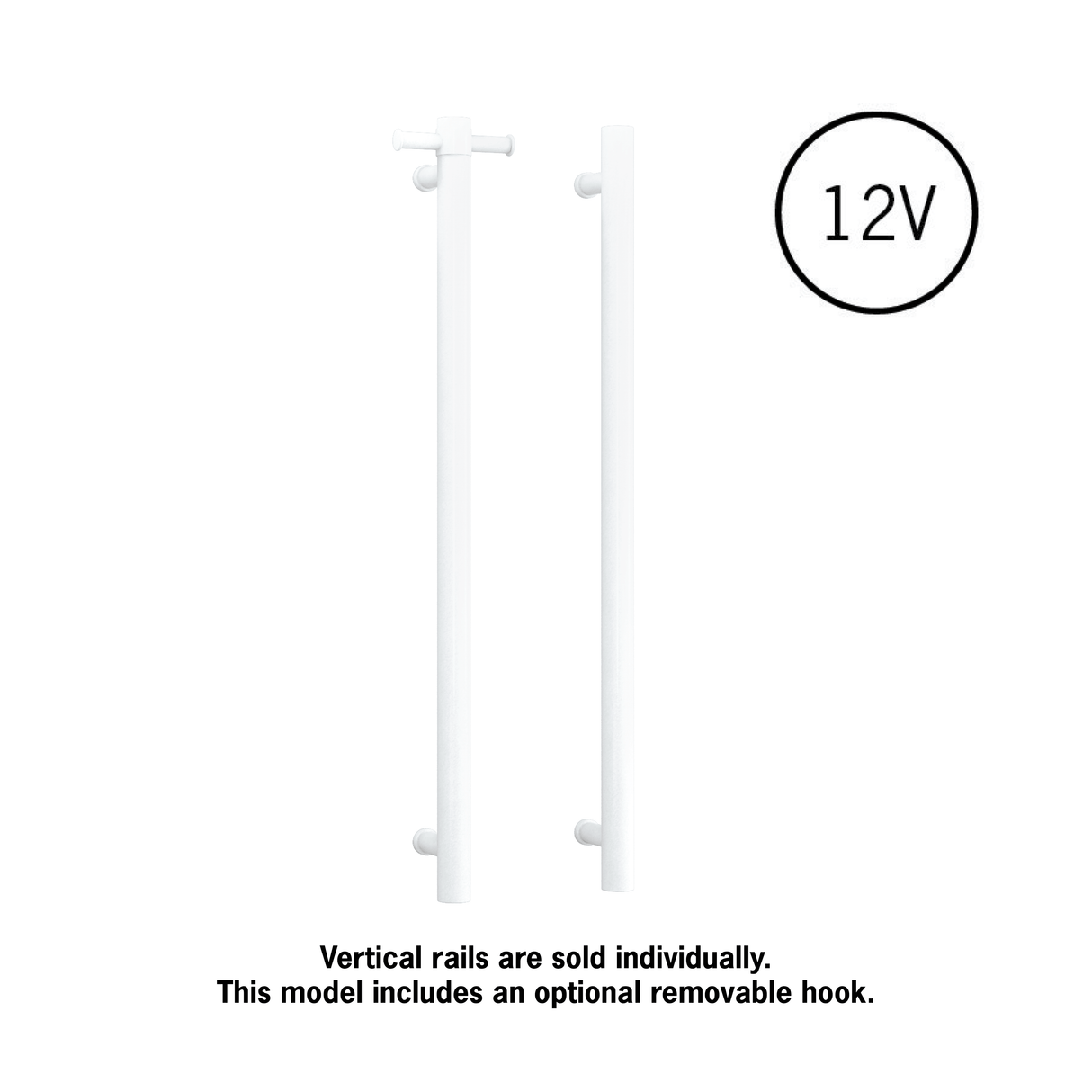 VS900HSW Satin White Straight Round Vertical Single Heated Towel Rail