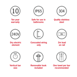 VSH900H Round 240Volt Vertical Single Polished Heated Towel Rail