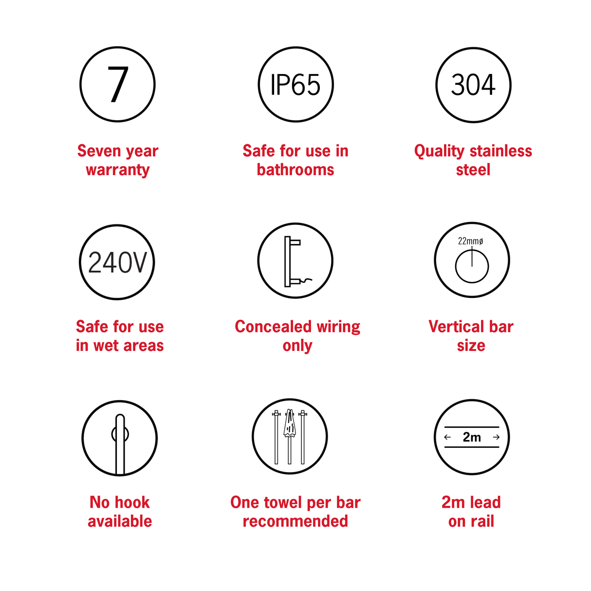 VTH900B Matt Black Vertical Heated Towel Rail