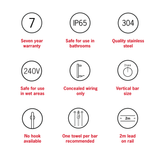 VTH900B Matt Black Vertical Heated Towel Rail