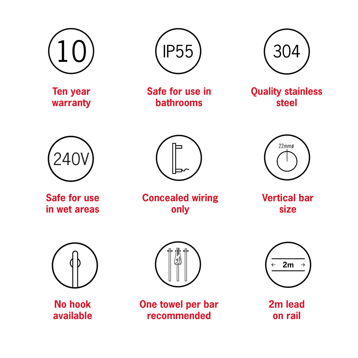 VTH900 Polished Stainless Vertical Heated Towel Rail