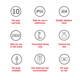 VTH900 Polished Stainless Vertical Heated Towel Rail