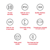 VW900 Polished Stainless Steel Triple Tube Vertical Single Heated Towel Rail