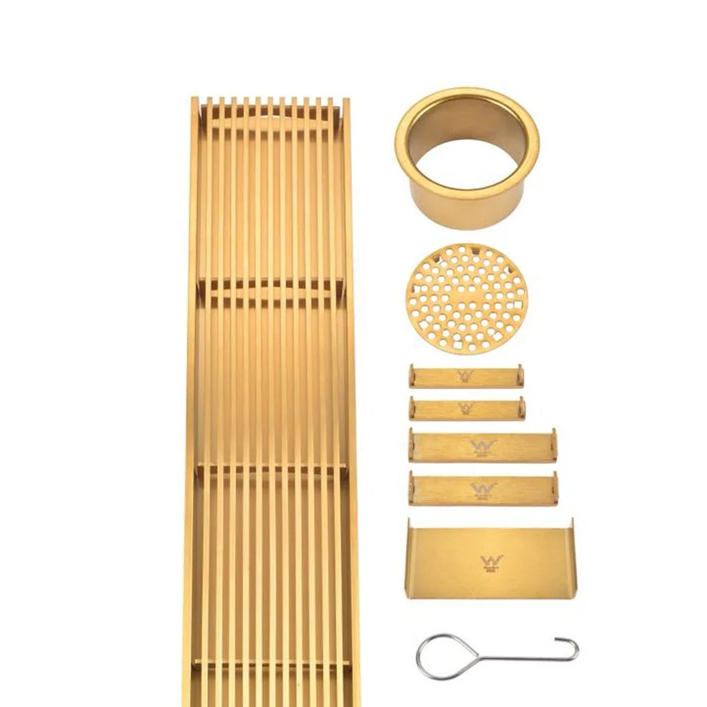 Wide Brushed Gold Linear Floor Grate 600~3000 (L) X 100 (W) MM