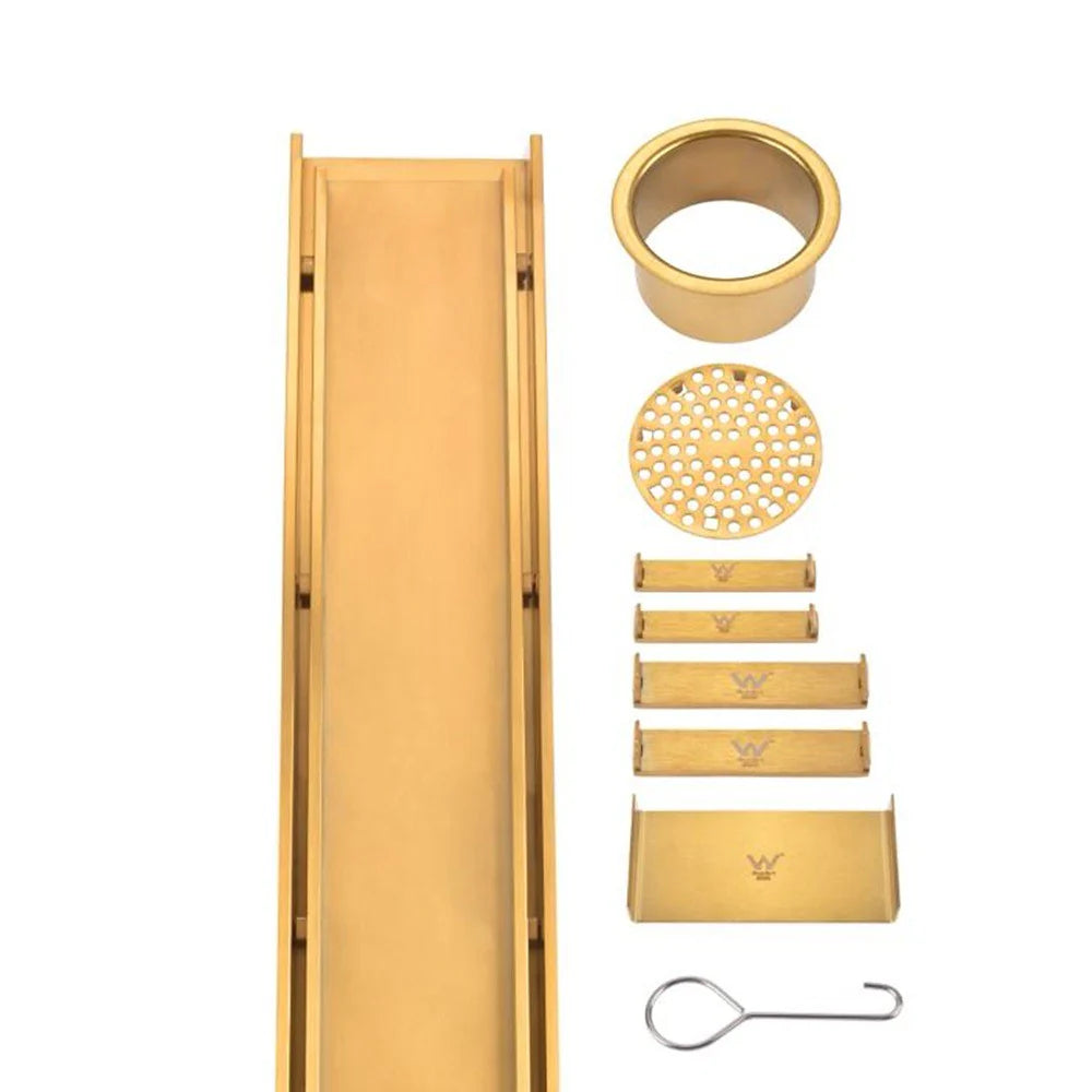 Wide Brushed Gold Tile Insert Floor Grate 600~3000 (L) X 100 (W) MM